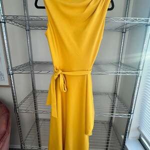 St. John Knit Yellow Sleeveless Midi Dress with Tie Waist